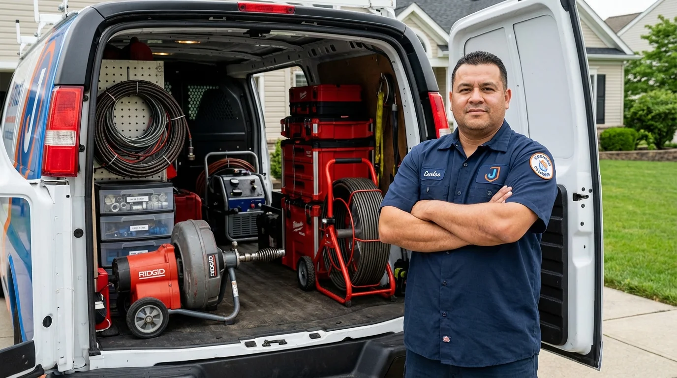 Professional drain cleaning equipment and Johns Plumbing LLC plumber in Millington