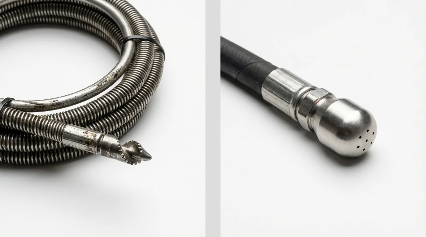 Drain snake cable and hydro jetting nozzle used for drain cleaning in Millington, MI