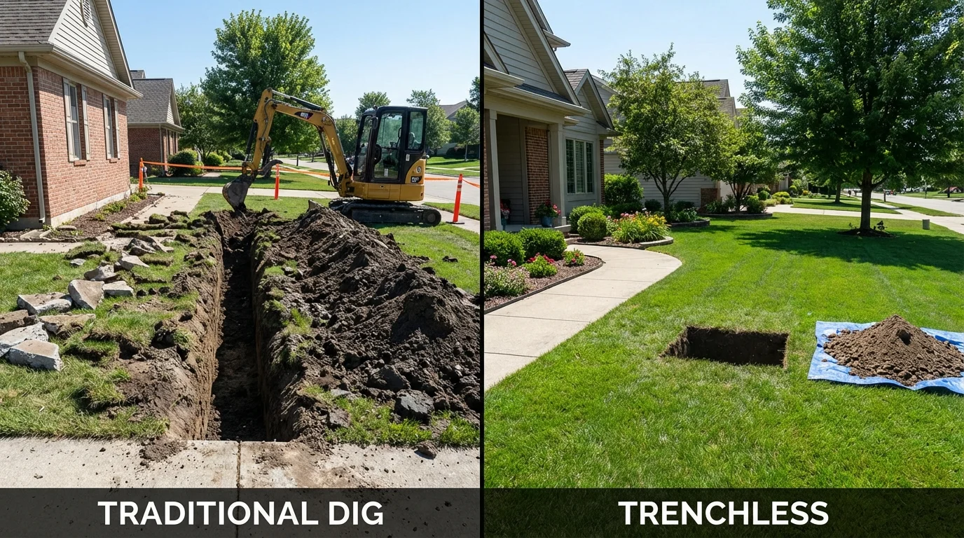 Trenchless sewer repair with minimal yard damage versus traditional excavation in Millington, MI